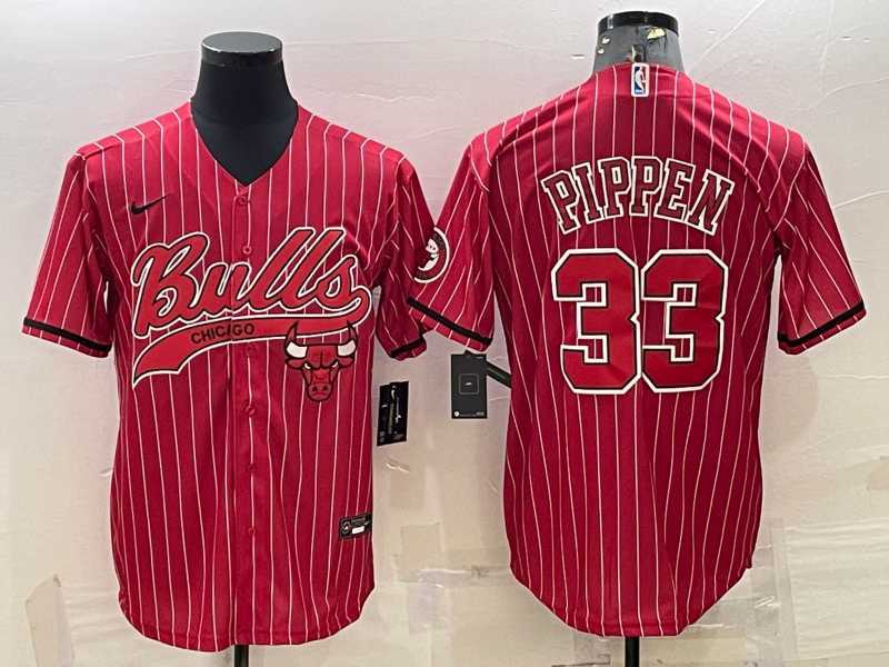 Mens Chicago Bulls #33 Scottie Pippen Red With Patch Cool Base Stitched Baseball Jerseys->chicago bulls->NBA Jersey